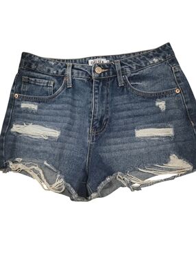 Chelsea, High-Rise Distressed Denim Shorts - Dark Blue